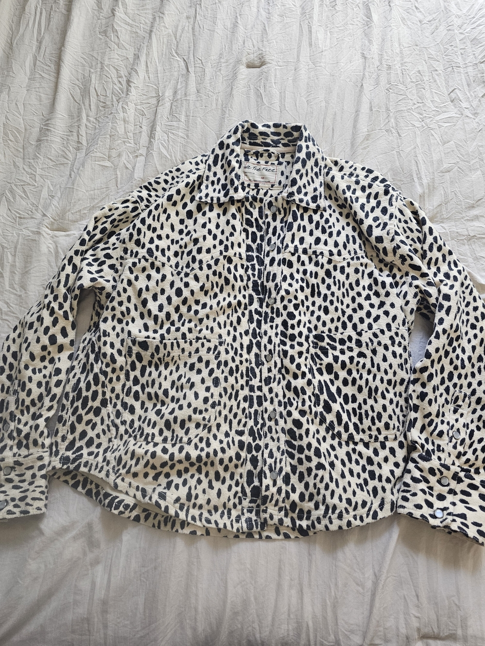 Free People We The Free XS Animal Print Jacket Snap Front Utility Shacket
